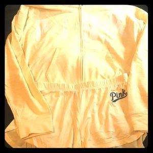 Pink sleep shorts and cropped hoodie